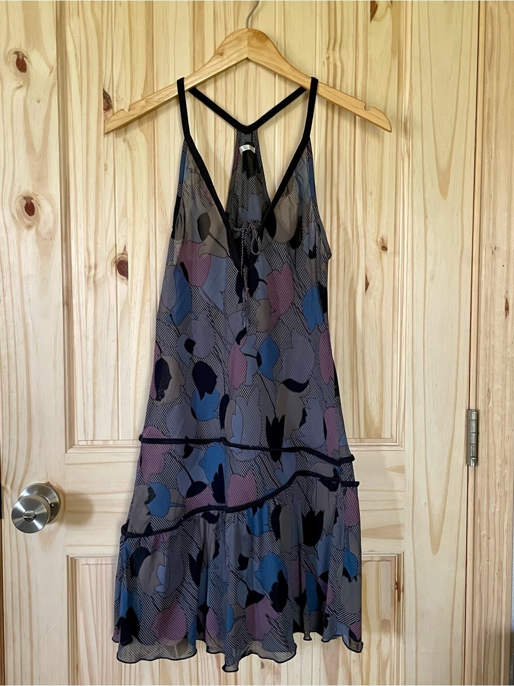 Urban Outfitters Black-Trim Sheer Floral Print Mini Halter Dress